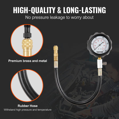 Dieselmotorkompressionstestare, 18 delar cylindertryckstestverktygssats, med 0-1000 psi mätare och adaptrar, dieselinsprutningstestare kontrollerar cylindrar i diesellastbilar, traktorer, utrustning