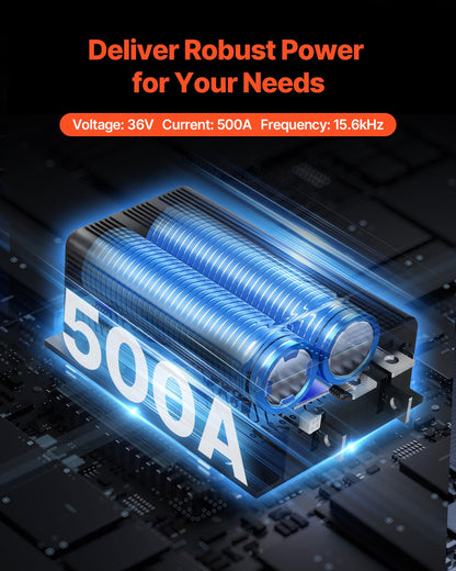 Golf Cart Speed Controller, 36V & 500A, DC Motor Controller Replacement for Club Car Golf Carts, IP65 Rated Protection, Aluminum Alloy & ABS Housing, Compatible with 1205-117/1205M-5603 Models