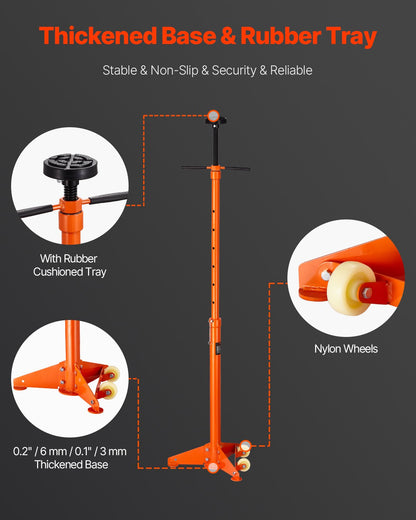 Stödstativ för underlyft, 3/4 tons kapacitet Domkraft för underlyft, Lyft från 38,4 till 75,4 tum, Lagermonterat snurrhandtag, Självlåsande gängad skruv, Två hjul, Stödfordonskomponenter