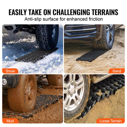 7 TON Traction Boards with TPR Material, Recovery Boards for Off-road Vehicles/Cars/Pickups/SUVs/RVs, Pair Tire Traction Mats on Snow, Sand, Mud and Loose Terrain, Storage Bags, Short, Black
