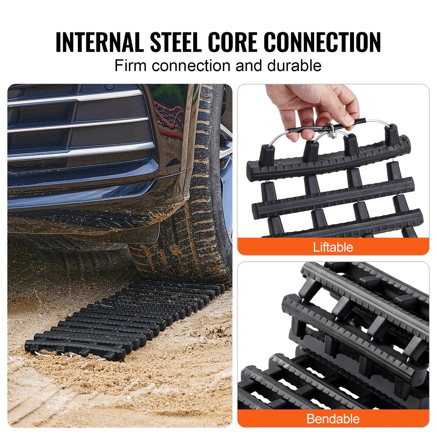 7 TON Traction Boards with TPR Material, Recovery Boards for Off-road Vehicles/Cars/Pickups/SUVs/RVs, Pair Tire Traction Mats on Snow, Sand, Mud and Loose Terrain, Storage Bags, Short, Black