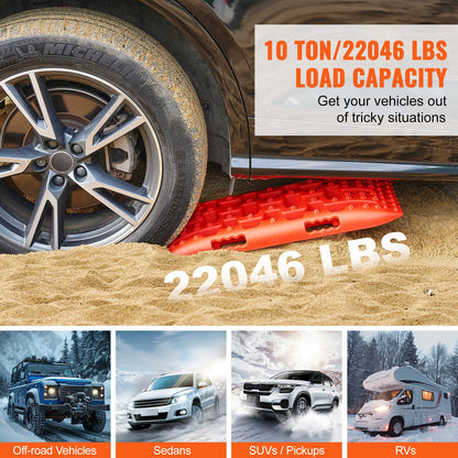 10 TON Traction Boards with PP Material, Recovery Boards for Off-road Vehicles/Cars/Pickups/SUVs/RVs, Pair Tire Traction Mats on Snow, Sand, Mud and Loose Terrain, Storage Bag, Short, Red
