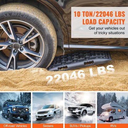 10 TON Traction Boards with PP Material, Recovery Boards for Off-road Vehicles/Cars/Pickups/SUVs/RVs, Pair Tire Traction Mats on Snow, Sand, Mud and Loose Terrain, Storage Bag, Short, Black