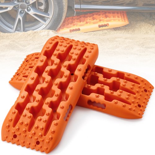 10 TON Traction Boards with PP Material, Recovery Boards for Off-road Vehicles/Cars/Pickups/SUVs/RVs, Pair Tire Traction Mats on Snow, Sand, Mud and Loose Terrain, Storage Bag, Short, Orange