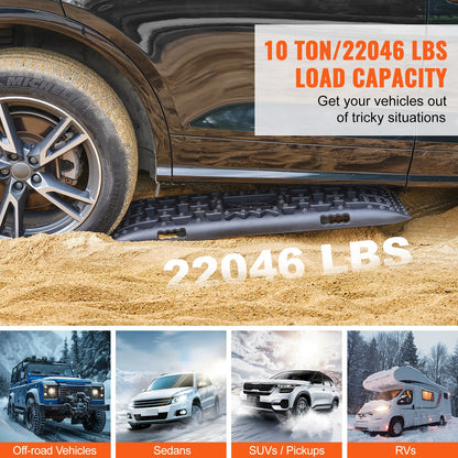 10 TON Traction Boards with PP Material, Recovery Boards for Off-road Vehicles/Cars/Pickups/SUVs/RVs, Pair Tire Traction Mats on Snow, Sand, Mud and Loose Terrain, Storage Bag, Long, Black