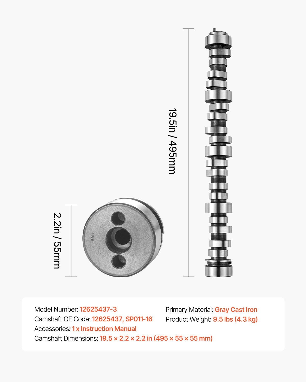 Motorkamaxel, 12625437 SP011-16 Kamaxelutbyte, kompatibel med Norris-lastbilar från 1999-2013 GM Gen3/4, LS-lastbilsmotor 4,8L, 5,3L, 6,0L och 6,2L