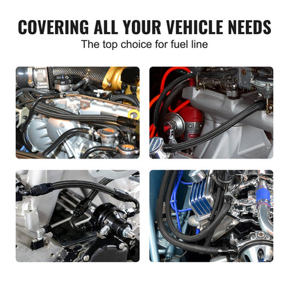 6AN bränsleledningssats, 25 fot bränsleslangsats, 5/16" nylon rostfritt stål flätad PTFE bränsleledningssats, E85/Olja/Gas/Diesel slangändkopplingssats, med 15 delar vridkopplingsadaptersats, svart