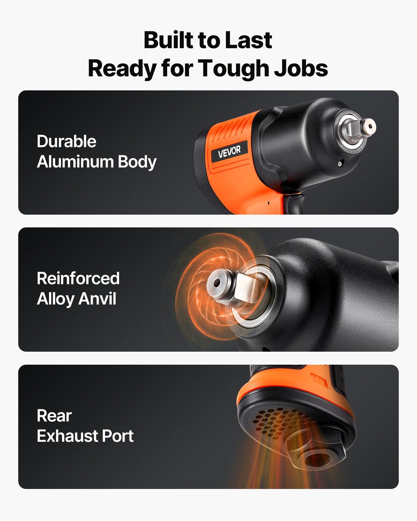 Luftdriven slagnyckel, 1/2"-fäste, pneumatisk slagnyckel upp till 1490 Nm bakåtmoment, 7500 varv/min, 4-växlad justerbar och lätt pneumatisk pistol för bilreparationer och underhåll