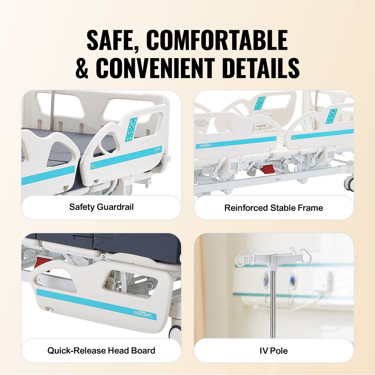 Premium 5 Function Full Electric Hospital Bed with Cardiac Position 249.5 kg