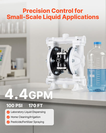 Luftdriven dubbelmembranpump, max 16,66 l/min, standard inlopps- och utloppsluft, pneumatisk spilloljeöverföringspump, polypropylenhus, dubbla membran, för diesel, fett, fotogen, bensin
