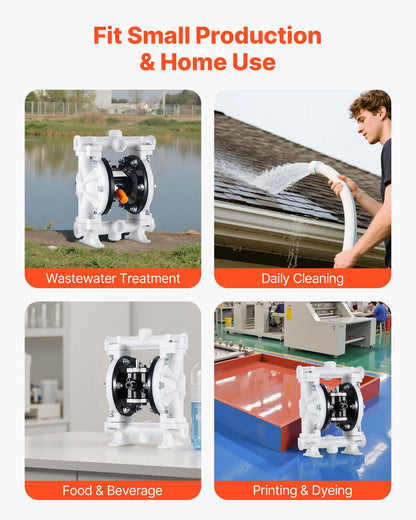 Luftdriven dubbelmembranpump, max 16,66 l/min, standard inlopps- och utloppsluft, pneumatisk spilloljeöverföringspump, polypropylenhus, dubbla membran, för diesel, fett, fotogen, bensin