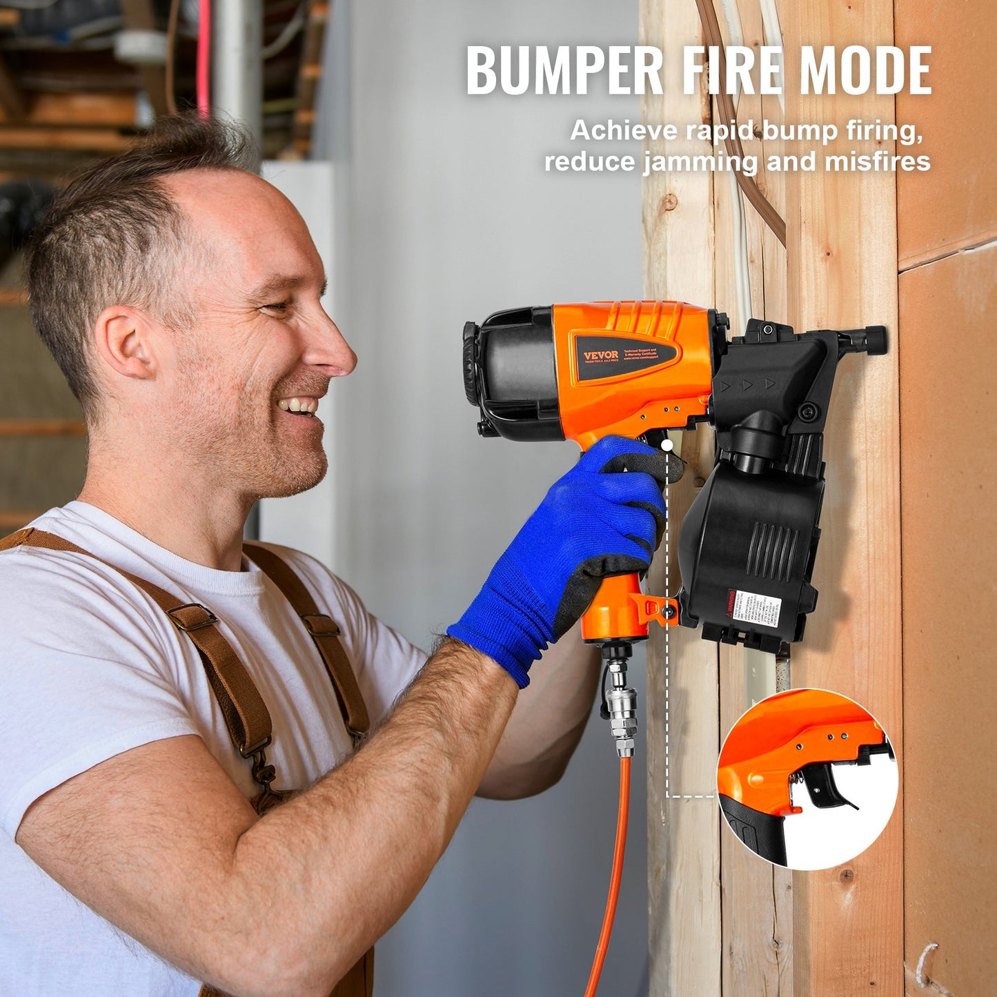 Coil Siding Nailer CN65, 1-1/4" to 2-1/2" 15 Degree Pneumatic Siding Nail Gun with Tool-Less Depth Adjustment, 70-120PSI Air Coil Nailer for Siding, Pallet Sheathing, Wooding, Fencing, Decking