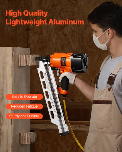 Framing Nailer, 50 to 90 mm 21 Degree Full Round Head Pneumatic Framing Nailer with Dual Trigger Modes & Tool-Less Depth Adjustment, 80-120PSI Pro Air Nail Gun for Framing Flooring Decking