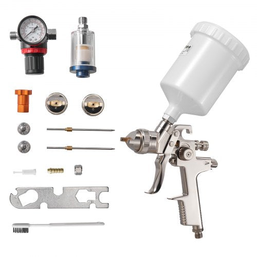 LVLP Air Spray Gun, Gravity Feed Paint Sprayer Gun with 3 Nozzles (1.3/1.4/1.7mm), 600ml Capacity Automotive Paint Sprayer with Air Regulator for Furniture, Car Painting, Home Improvement