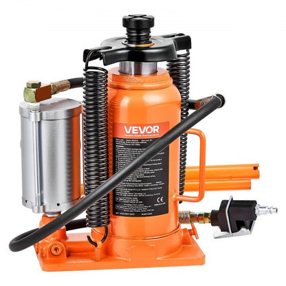 Air Hydraulic Bottle Jack, 20 Ton (44092 lbs) Capacity, 260-495 mm Lifting Range, Pneumatic/Manual Heavy Duty Welded Bottle Jack with Pump for SUV, Pickup, Truck, RV, Car Auto Repair, Orange
