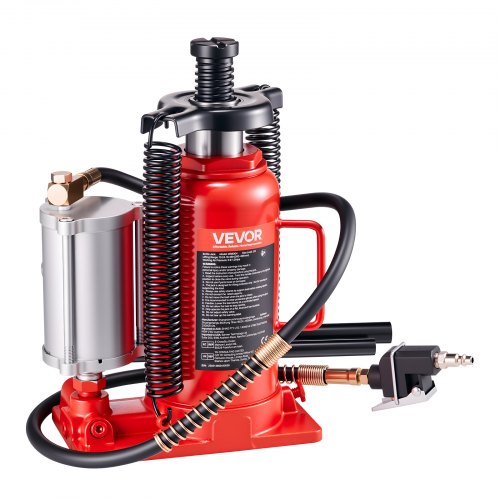 Lufthydraulisk flaskdomkraft, 20 tons lastkapacitet, 260-495 mm lyftområde, pneumatisk/manuell kraftig svetsad flaskdomkraft med pump för bil, pickup, lastbil, husbil, SUV, bilreparation, huslyft, röd