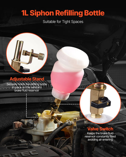 Brake Bleeder Kit, 3L Brake Fluid Extractor with 1L Siphon Refilling Bottle & 13 Hose Connectors, Complete Brake Fluid Bleeder Kit with Extended Silicone Hose & Handle, Fit for Most Vehicles