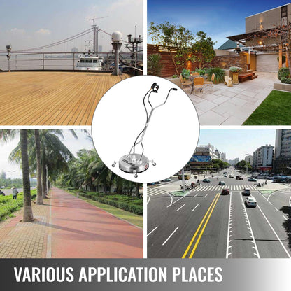 22-tums ytrengörare, plan ytrengörare för högtryckstvätt, 4000psi tryck med 3/8 snabbkoppling, ytrengörare med hjul, 10,5 GPM roterande stång i rostfritt stål, 3 munstycken