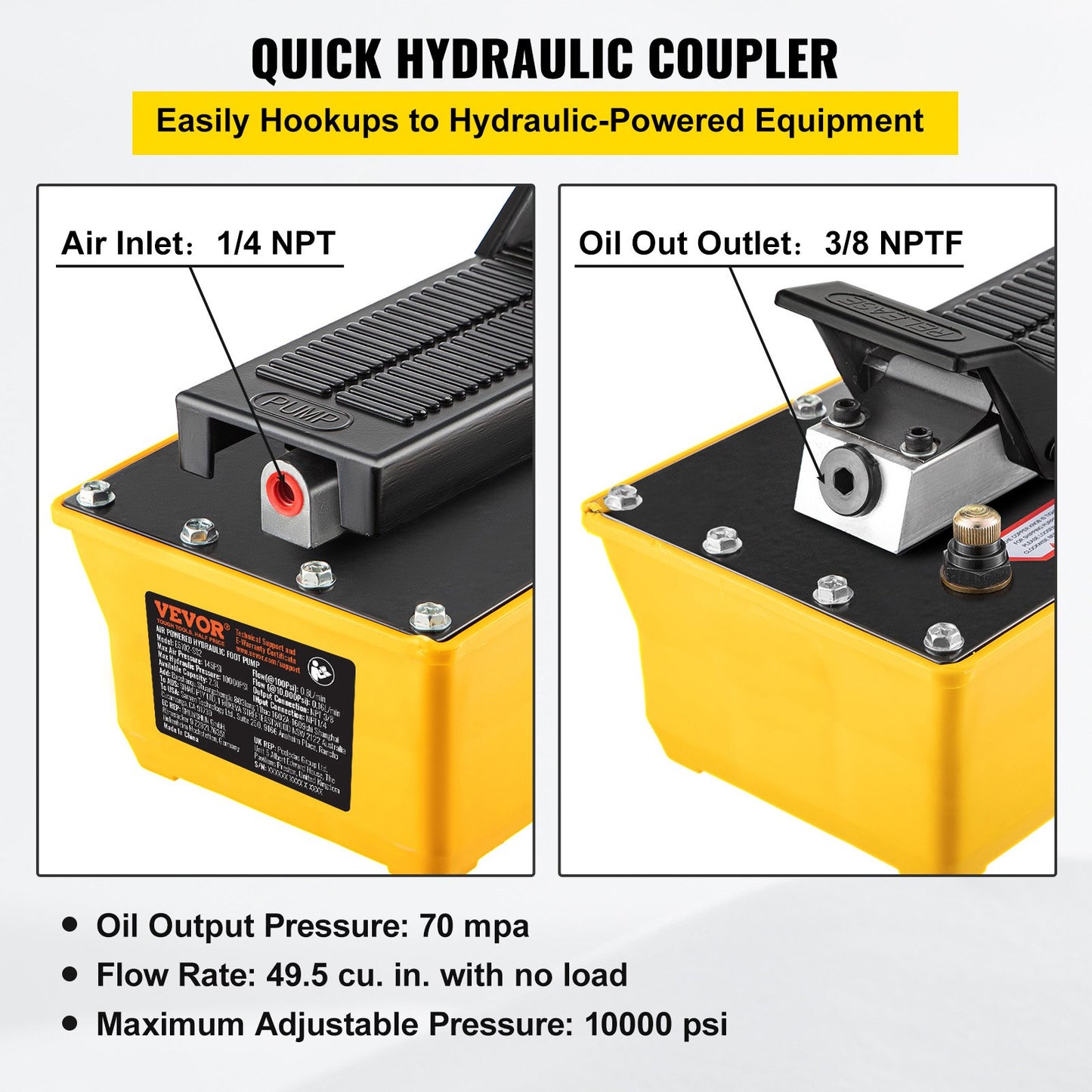 Lufthydraulisk pump, hydraulisk fotpump 10 000 PSI, fotmanövrerad luft-/hydraulpump med behållare på 1,89 liter, med slang och sprutpistol för tung maskinutrustning, bilreparationer, bilramsmaskiner