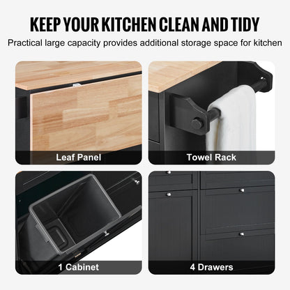 Köksö, 132 cm frukostbar i trä med sopskåp, utfällbart skåp, 4,5 liters förvaring, lantlig matsal, vardagsrumsbord med fällbart hylsa, handduksstång, låda, svart