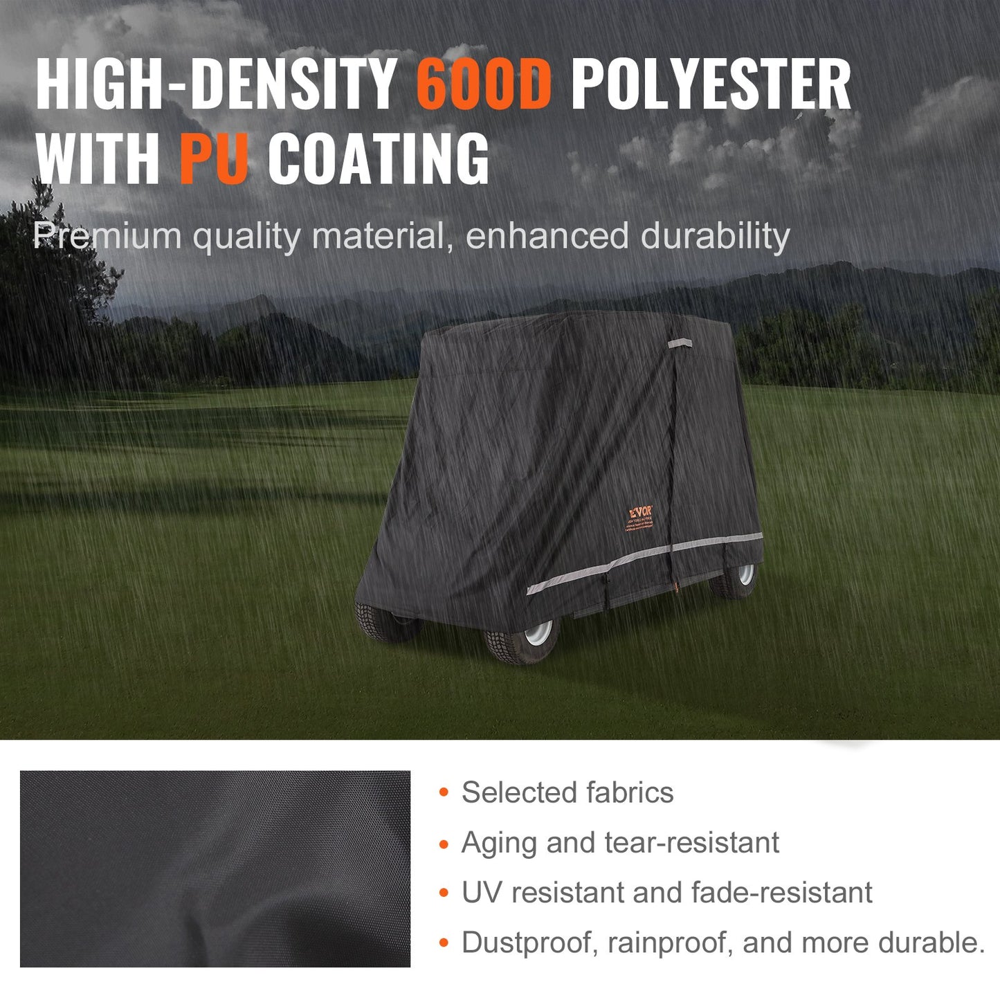 2+2 Passenger Golf Cart Cover, 600D Polyester Full Cover, Suitable for 2+2 Golf Carts, Waterproof, Sunproof, and Dustproof Outdoor Golf Cart Cover with Three Zipper Doors, Black
