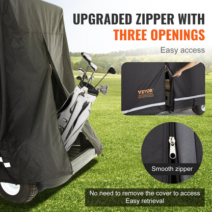 2+2 Passenger Golf Cart Cover, 600D Polyester Full Cover, Suitable for 2+2 Golf Carts, Waterproof, Sunproof, and Dustproof Outdoor Golf Cart Cover with Three Zipper Doors, Black