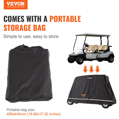 2+2 Passenger Golf Cart Cover, 600D Polyester Full Cover, Suitable for 2+2 Golf Carts, Waterproof, Sunproof, and Dustproof Outdoor Golf Cart Cover with Three Zipper Doors, Black