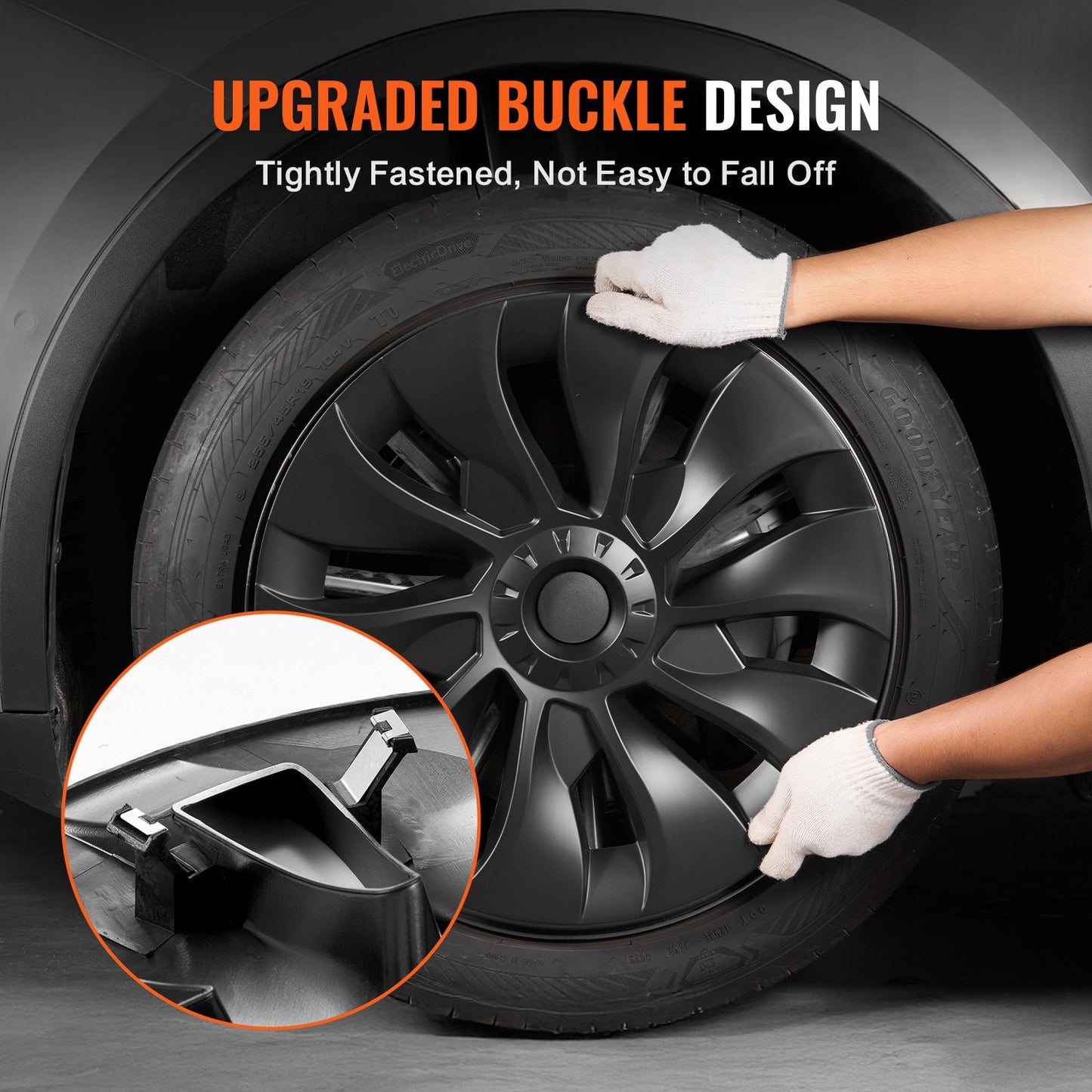 Fälgskydd Navkapslar, 18 tum, 2017-2023 Modell 3 Heltäckande navkapsel med snäpplås, skyddstejp och ventilmunstyckehål, ABS- och PC-navkapsel med hög styvhet och mindre vindmotstånd, Passar för alla väder