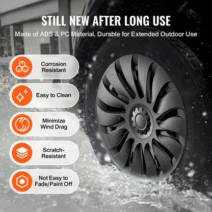 Fälgskydd Navkapslar, 19 tum, 2020-2024 Model Y Heltäckande navkapsel med snäpplås, skyddstejp och ventilmunstyckehål, ABS- och PC-navkapsel med hög styvhet och mindre vindmotstånd, Passar för alla väder