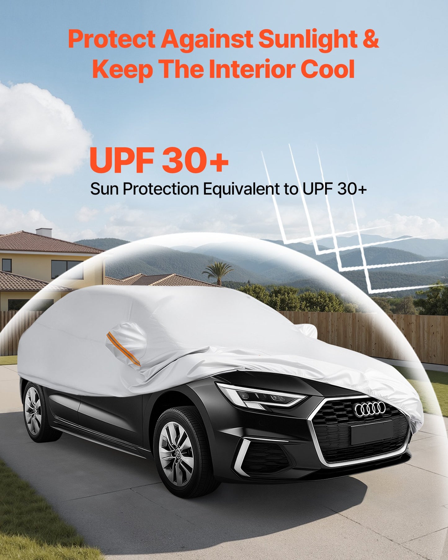 Car Cover, Car Cover Waterproof for Mid Size European Sedan Cars Models, Custom-fit All Weather Sun Rain Wind Dust Snow Protection Full Exterior Covers with Door Zipper and Cotton Lining, Silver