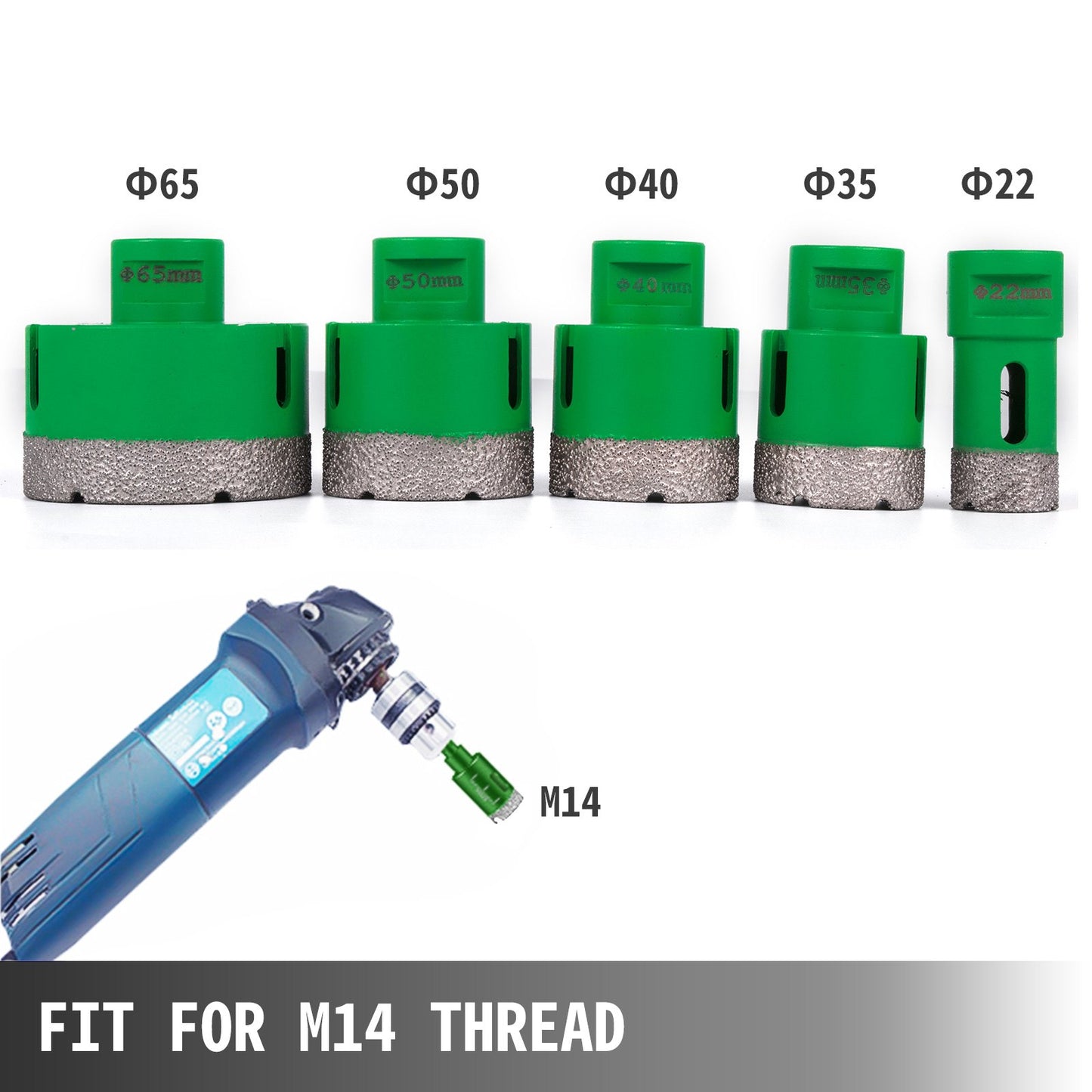 5 Pcs Diamond Hole Saw Set Diamond Drill Core Bits, M14 22/35/40/50/65 MM Hole Saw Cutter Drill Bits, Cutting Tools Point-Accurate Drilling for Tiles Marble Glass Granite