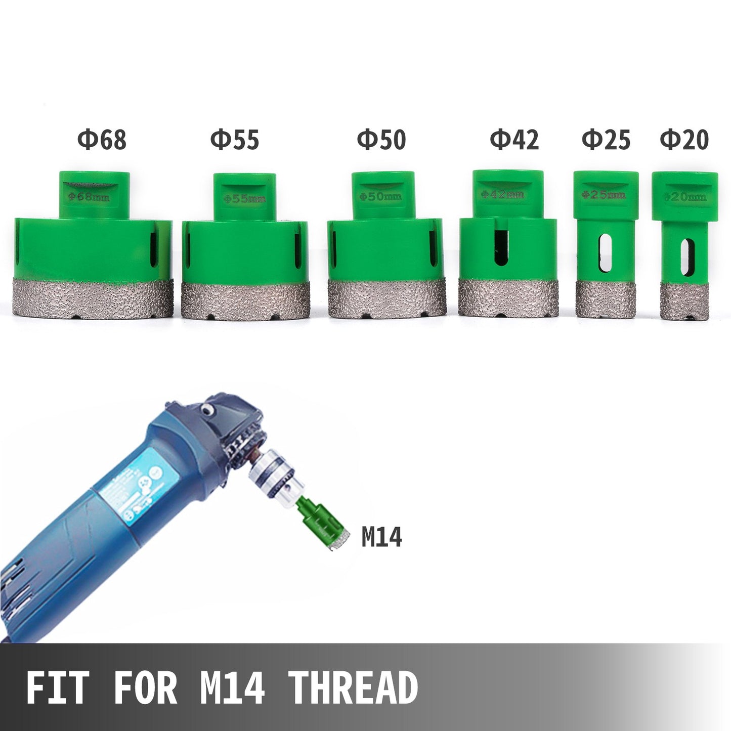 6PCS Diamond Holesaw Set, Diamond Hole Saw Set 20/25/42/50/55/68MM M14 Thread Hole Saw Cutter for Granite carborundum Ceramics