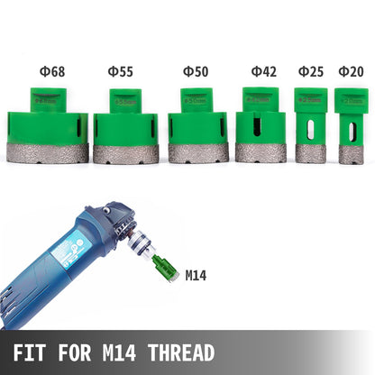 6PCS Diamond Holesaw Set, Diamond Hole Saw Set 20/25/42/50/55/68MM M14 Thread Hole Saw Cutter for Granite carborundum Ceramics