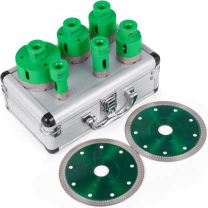 6 Pcs Diamond Hole Saw Set Drill Core Bits M14 Thread 20/25/40/45/50/68 MM(0.79/1/1.6/1.77/2/2.7 Inch) With 2 Saw Blades