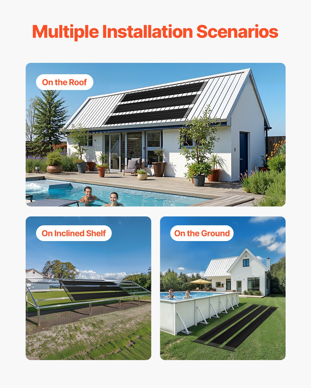 Solvärmare för pool, 4 x 24 fot HDPE-poolvärmesystem - hållbart och väderbeständigt, med kompletta tillbehör, universell solpanel för pool – höjer vattentemperaturen, för ovanmarks- och nedgrävda pooler