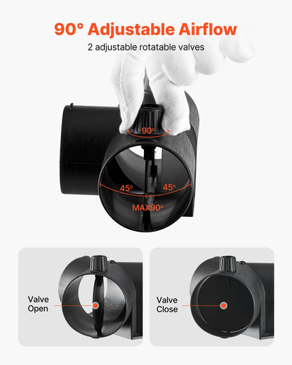 Dieselvärmarkoppling, 59 mm tillbehör till dieselvärmarkanalkoppling, T-formade 3-vägs luftventilkopplingar med 2 90° roterbara ventiler, svarta skarvkopplingar för 2KW dieselvärmare