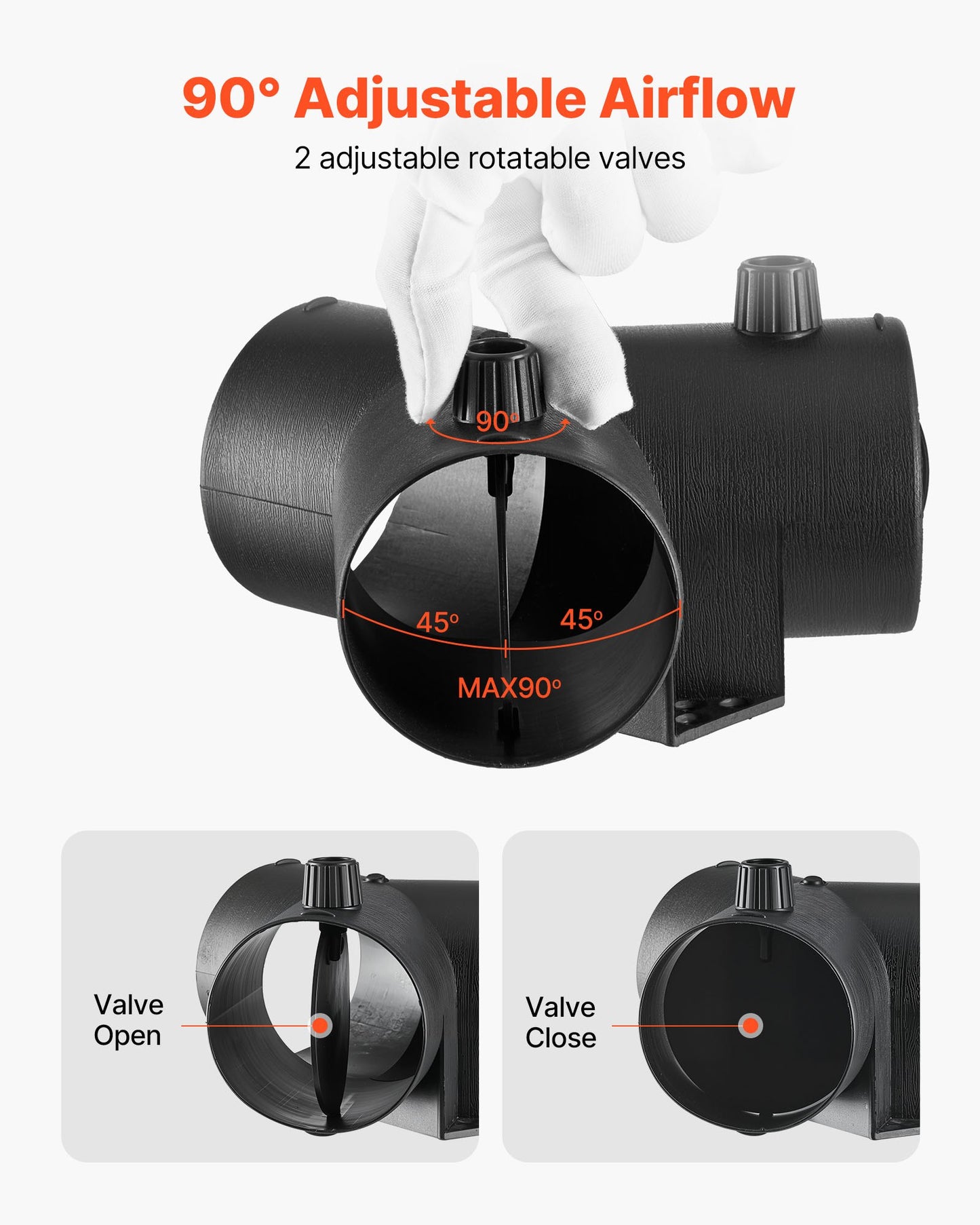 Dieselvärmarkontakt, 75 mm tillbehör till dieselvärmarkanalkoppling, 3-vägs Y-grenad dieselvärmare, luftventilationskanal med 2 90° roterbara ventiler, svarta kopplingar för 2KW, 5KW och 8KW värmare