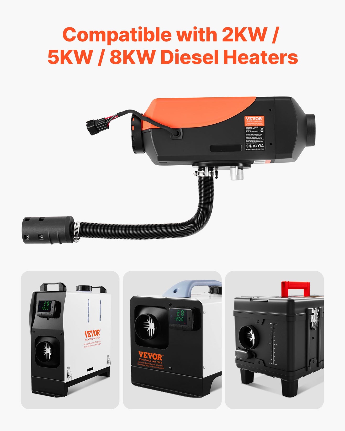 Diesel Heater Intake Pipe Kit, 25mm Car Air Parking Heater Ducting Pipe Hose Tube, Stretchable & Bendable Car Air Intake Filter Silencer Hose Pipes Kit with Clamps for 2KW 5KW 8KW Diesel Heaters