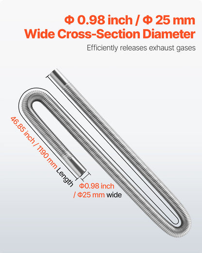 Exhaust Hose, 1200mm Diesel Heater Flexible Exhaust Pipe, Stainless Steel Exhausts Hose with 2 Hose Clamps, Exhausts Hoses Kit Diesel Heater Accessories for 2KW 5KW 8KW Diesels Heaters