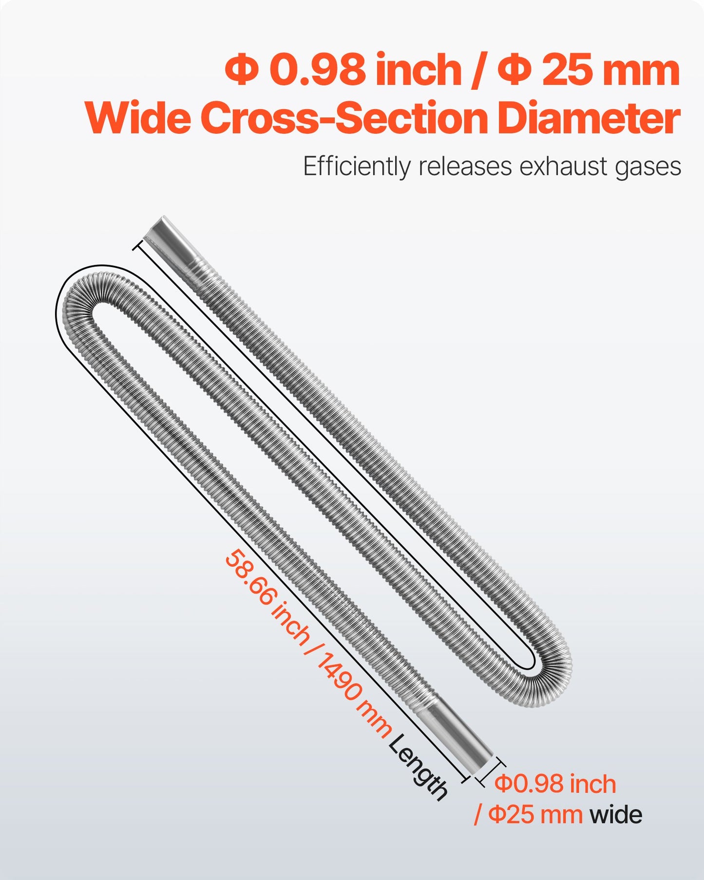 Avgasslang, 1490 mm avgasslang i rostfritt stål, flexibelt avgasrör för dieselvärmare med 2 slangklämmor, avgasslangsats, tillbehör till dieselvärmare för 2KW, 5KW, 8KW dieselvärmare