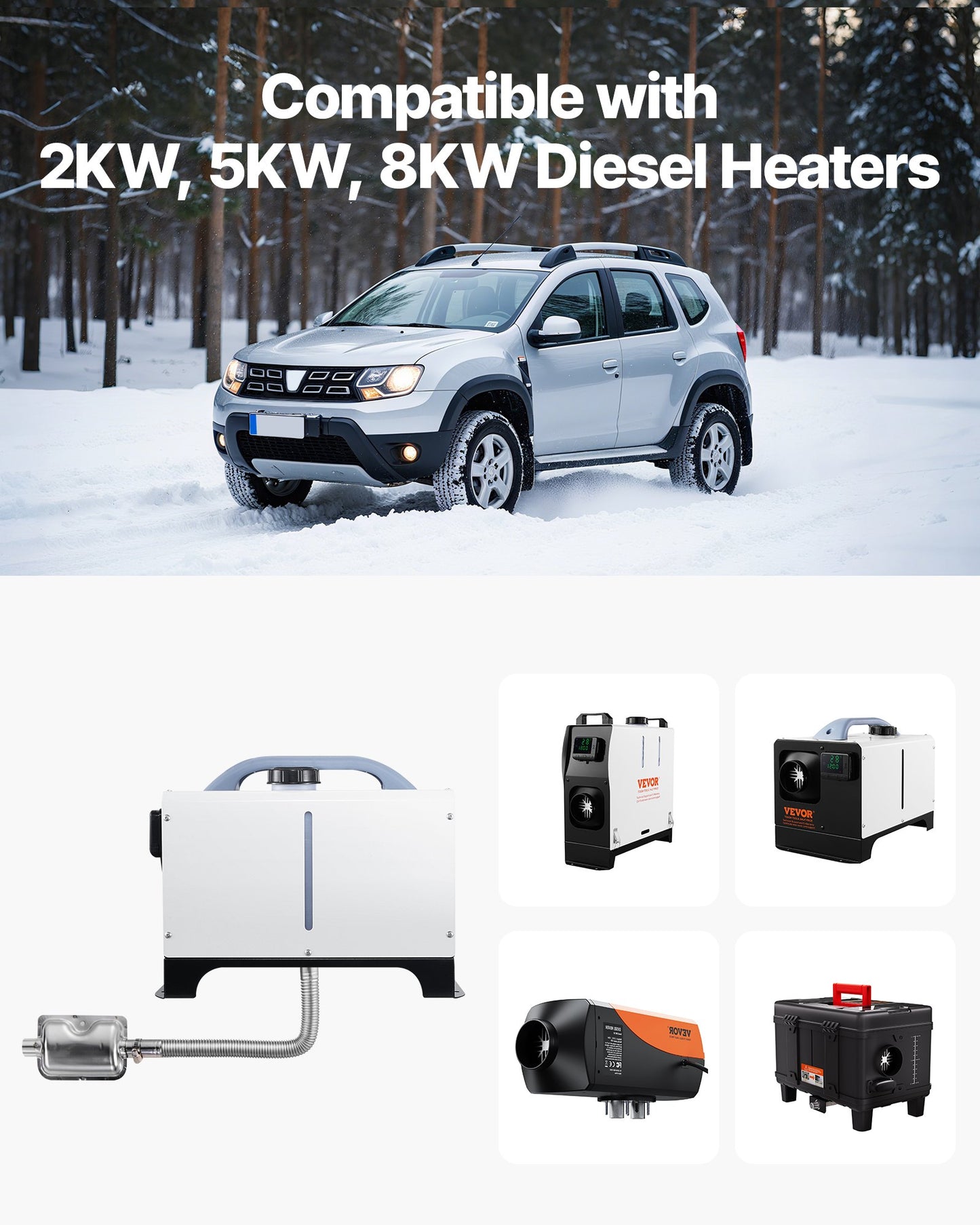 Avgasslang, 3000 mm avgasslang i rostfritt stål, flexibelt avgasrör för dieselvärmare med 2 slangklämmor, avgasslangsats, tillbehör till dieselvärmare för 2KW, 5KW, 8KW dieselvärmare