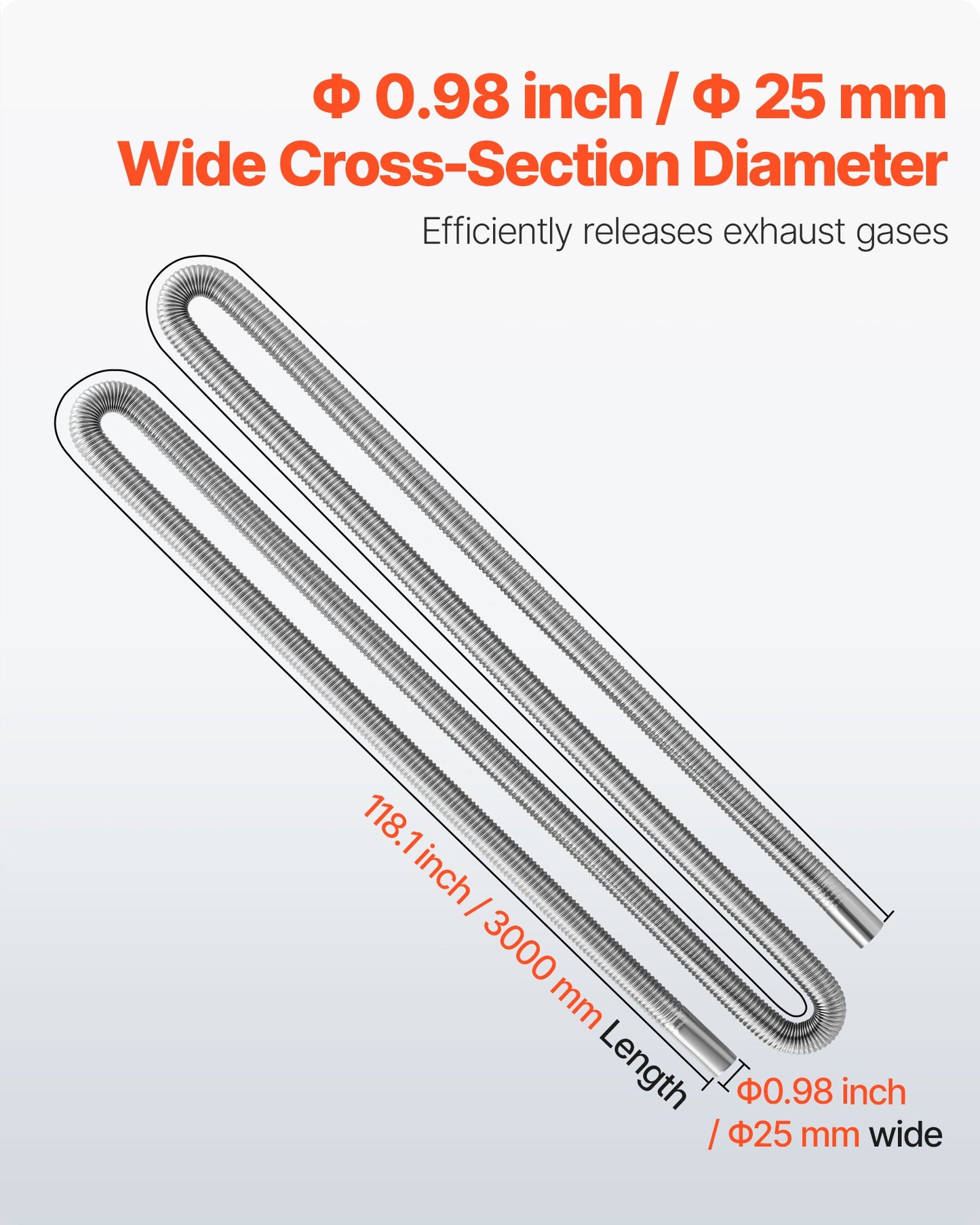 Avgasslang, 3000 mm avgasslang i rostfritt stål, flexibelt avgasrör för dieselvärmare med 2 slangklämmor, avgasslangsats, tillbehör till dieselvärmare för 2KW, 5KW, 8KW dieselvärmare