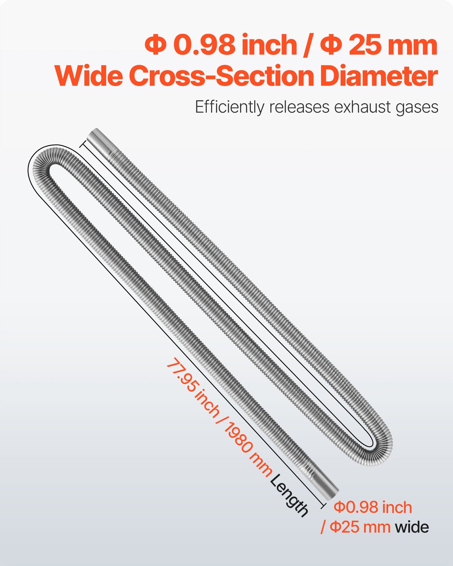 Avgasslang, 1980 mm avgasslang i rostfritt stål, flexibelt avgasrör för dieselvärmare med 2 slangklämmor, avgasslangsats, tillbehör till dieselvärmare för 2KW, 5KW, 8KW dieselvärmare