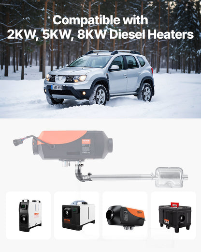 Exhaust Pipe Tube Elbow Connector, 25mm Diesel Heater Exhaust Elbow, Air Parking Heater Exhausts Pipe Tube Elbows Connector 2 Clamps for 2KW 5KW 8KW Diesel Heater, 201 Stainless Steel, Silver