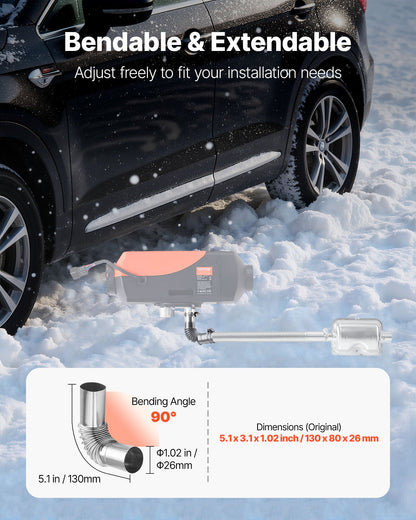 Avgasrörsböjkoppling, 25 mm dieselvärmare avgasböj, vindtätt lock i rostfritt stål för gasvattenvärmare med 4 klämmor för 2KW 5KW 8KW dieselvärmare, dieselvärmare avgasböjar