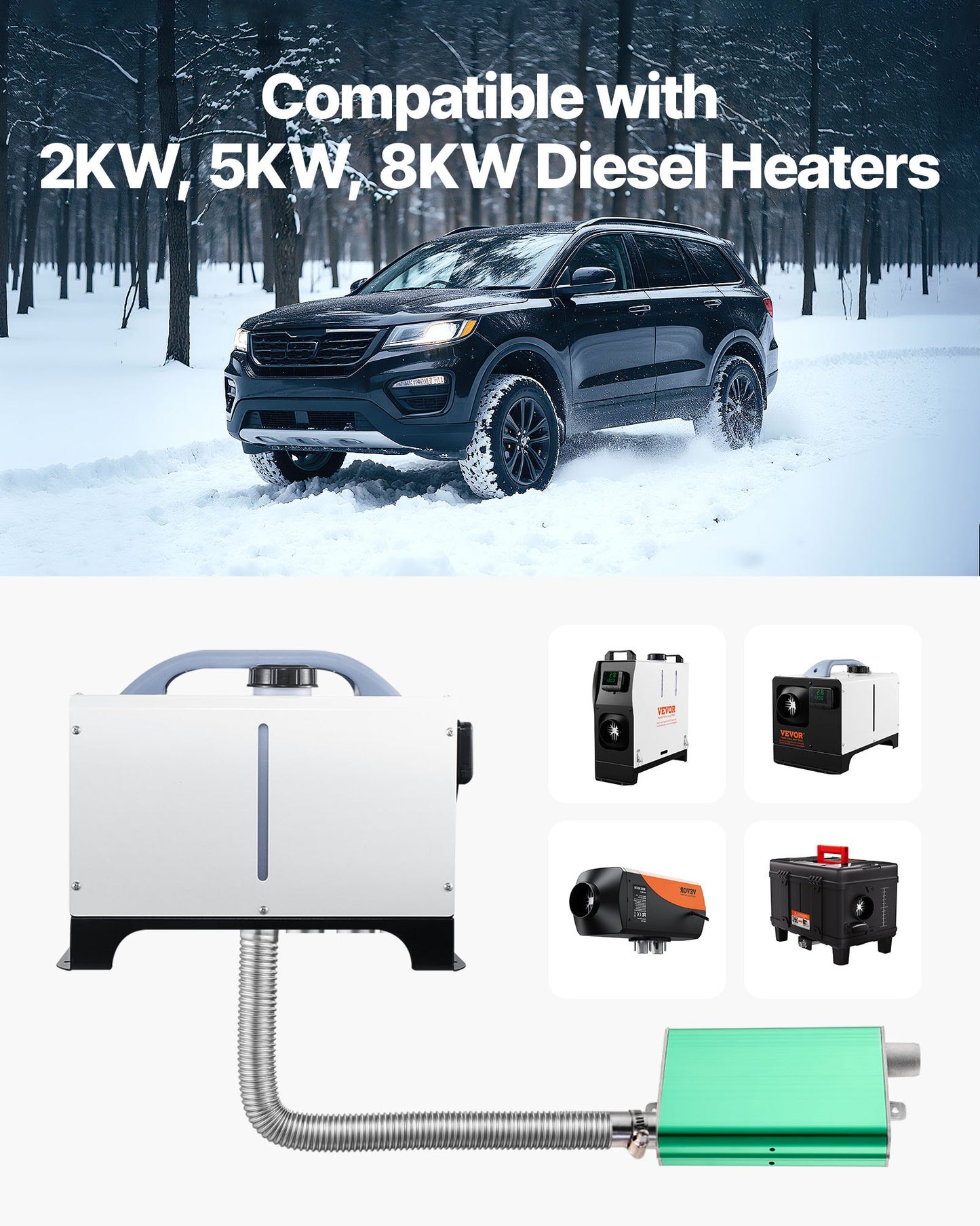 Diesel Heater Muffler, 24mm Diesel Heater Muffler Upgrade, Parking Heaters Mufflers Fit with 2 Clamps and Screws, Aluminum Alloy Upgraded Exhaust Pipe Mufflers Silencer for 2KW 5KW 8KW Diesels