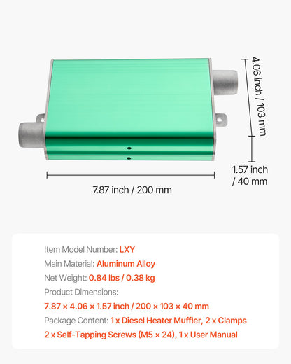 Diesel Heater Muffler, 24mm Diesel Heater Muffler Upgrade, Parking Heaters Mufflers Fit with 2 Clamps and Screws, Aluminum Alloy Upgraded Exhaust Pipe Mufflers Silencer for 2KW 5KW 8KW Diesels