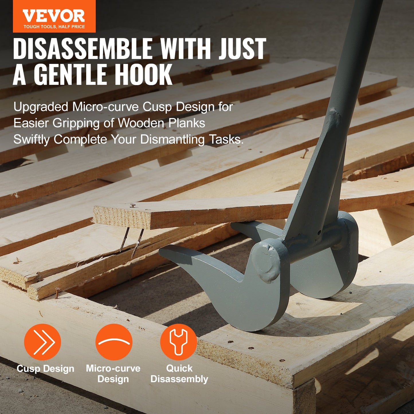 Pallet Buster, 127 cm Handle, 907.2 kg Weight Capacity, Q235 Carbon Steel, Heavy Duty Deck Wrecker Demolition Wood Pallet Tool Breaker Pry Bar Puller for Efficient and Effortless Board Removal