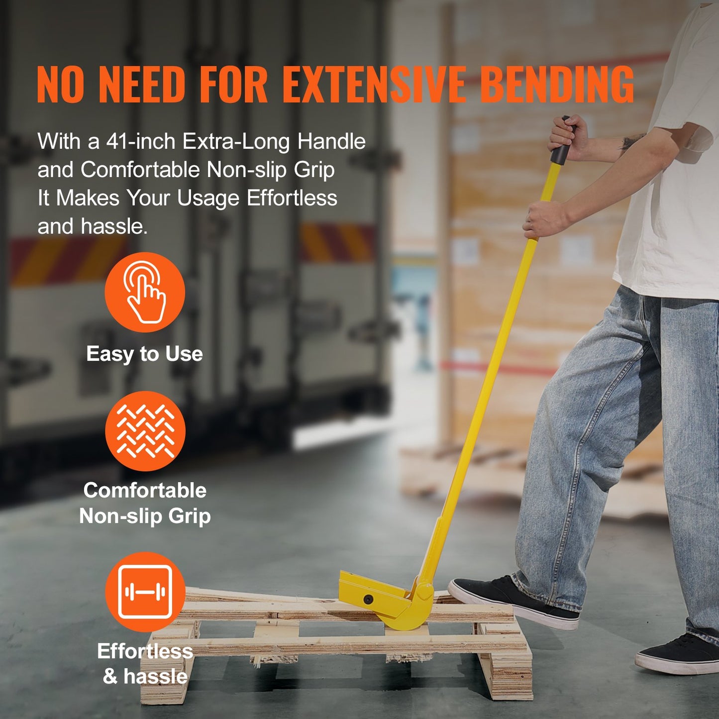 Pallet Buster, 104.1 cm Handle, 907.2 kg Weight Capacity, Q235 Carbon Steel, Heavy Duty Deck Wrecker Demolition Wood Pallet Tool Breaker Pry Bar Puller for Efficient and Effortless Board Removal