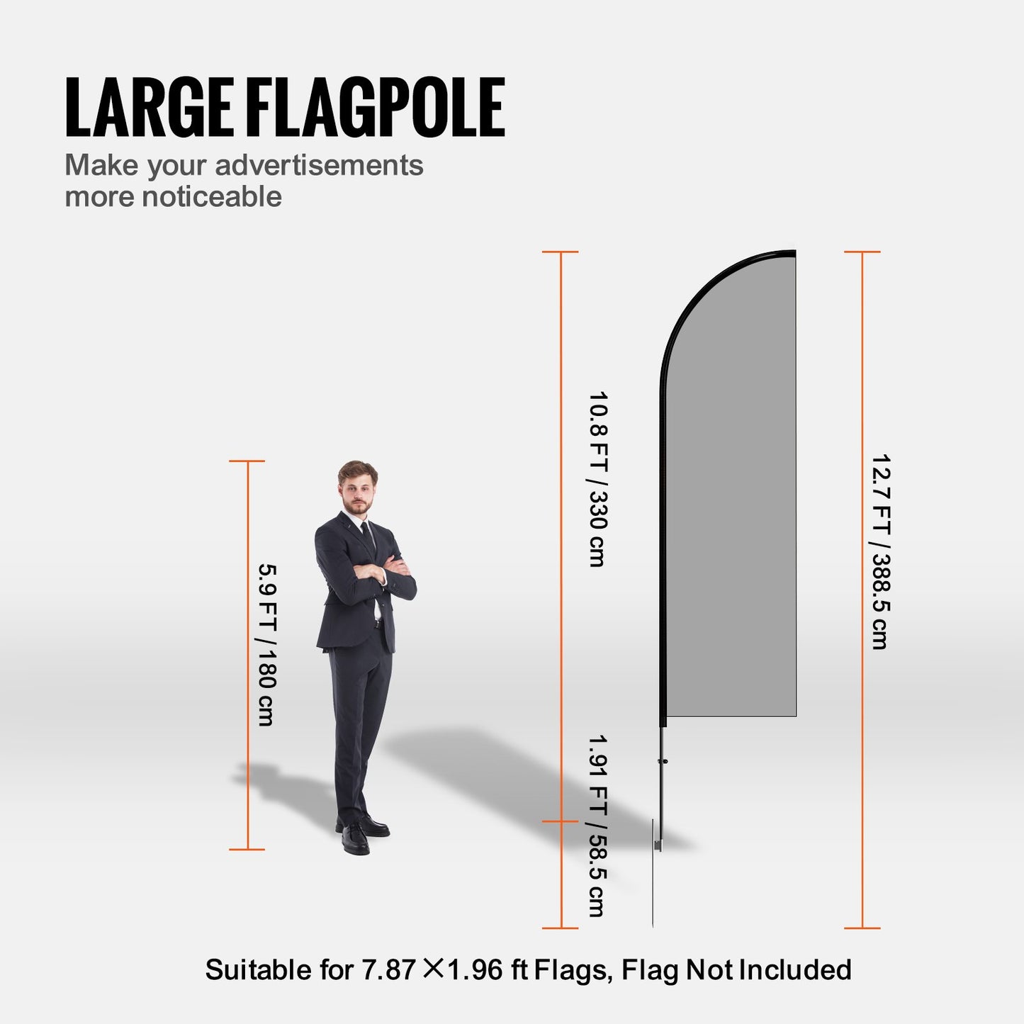 Fjäderflaggstångskit, 2-pack Swooper flaggstång 12,7 fot, skyltflaggstänger för företagsreklam, utomhusflaggor, med markstag och en bärväska (flagga ingår ej)